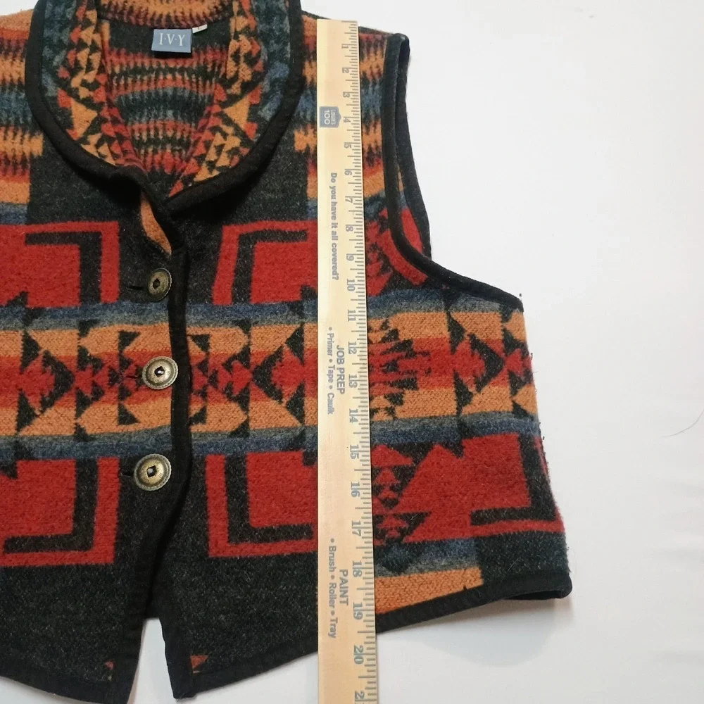 Vtg IVY Wool Blend Aztec Country Western Red Gold Vest Large - Picture 4 of 7